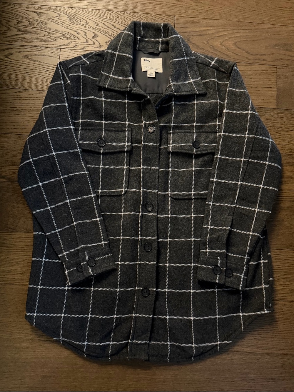 Tilly's Charcoal Windowpane Button-Up Shirt Jacket Size L